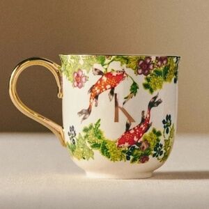 NWT Anthropologie Lou Rota Monogram Nature Mug Letter K KOI